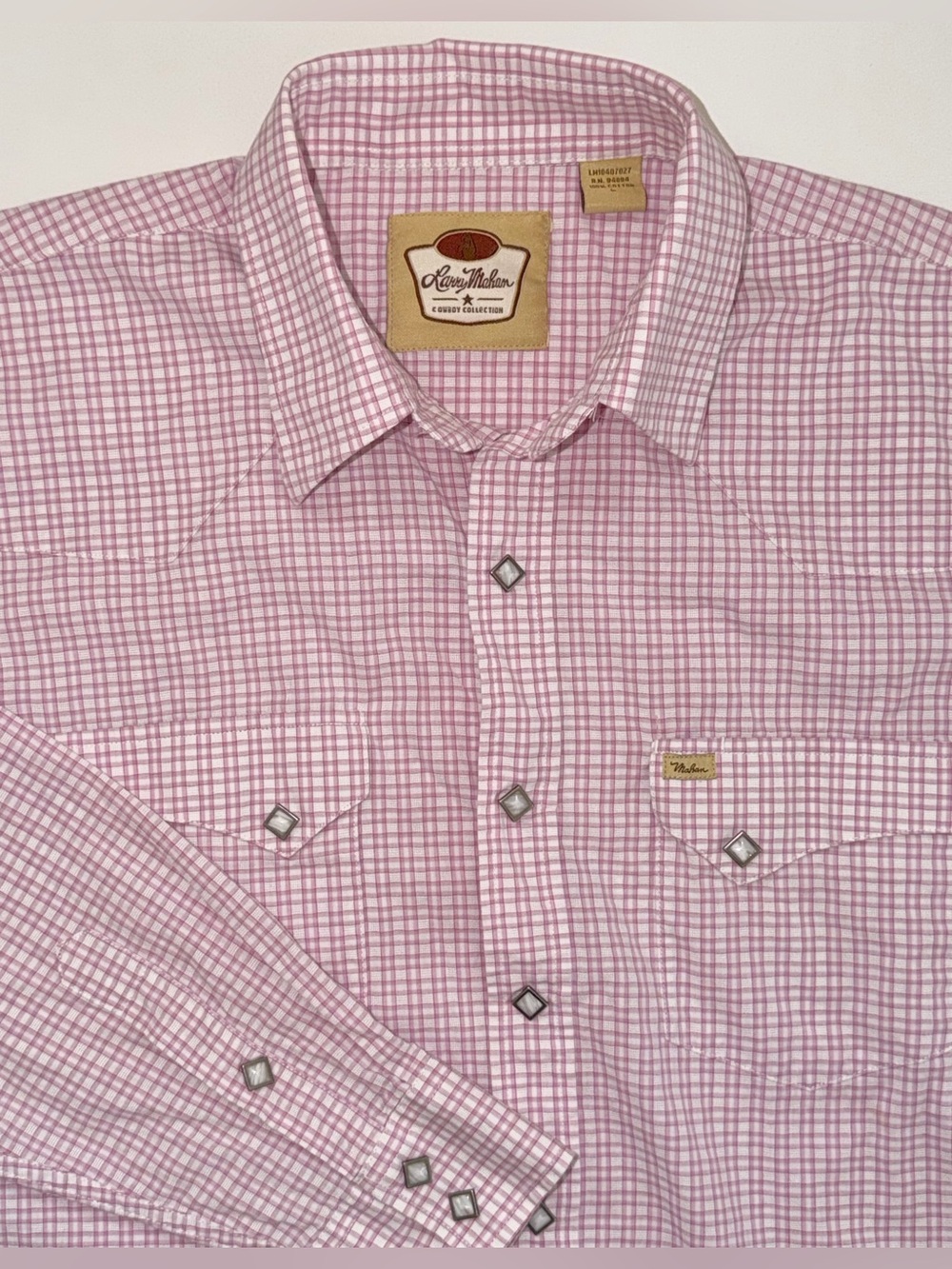 Larry Mahan Western Shirt Pink Plaid Cotton Diamond Pearl Snap Cowboy Mens L
